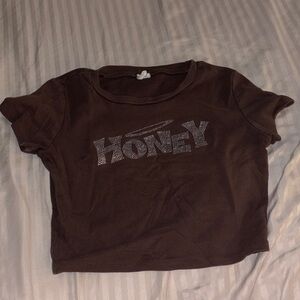 Garage Brown Crop Top with 'Honey' Print